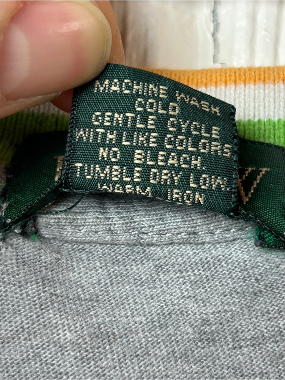 J.Crew Vintage Gray V-Neck Tee with Green & Orange Trim 100% Cotton Size XL - Picture 4 of 6